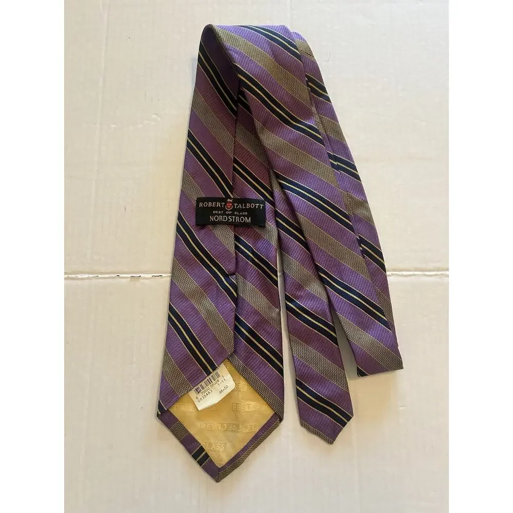 Robert Talbott Tie Mens‎ Purple Silk Striped Handsewn USA Classic Vintage
